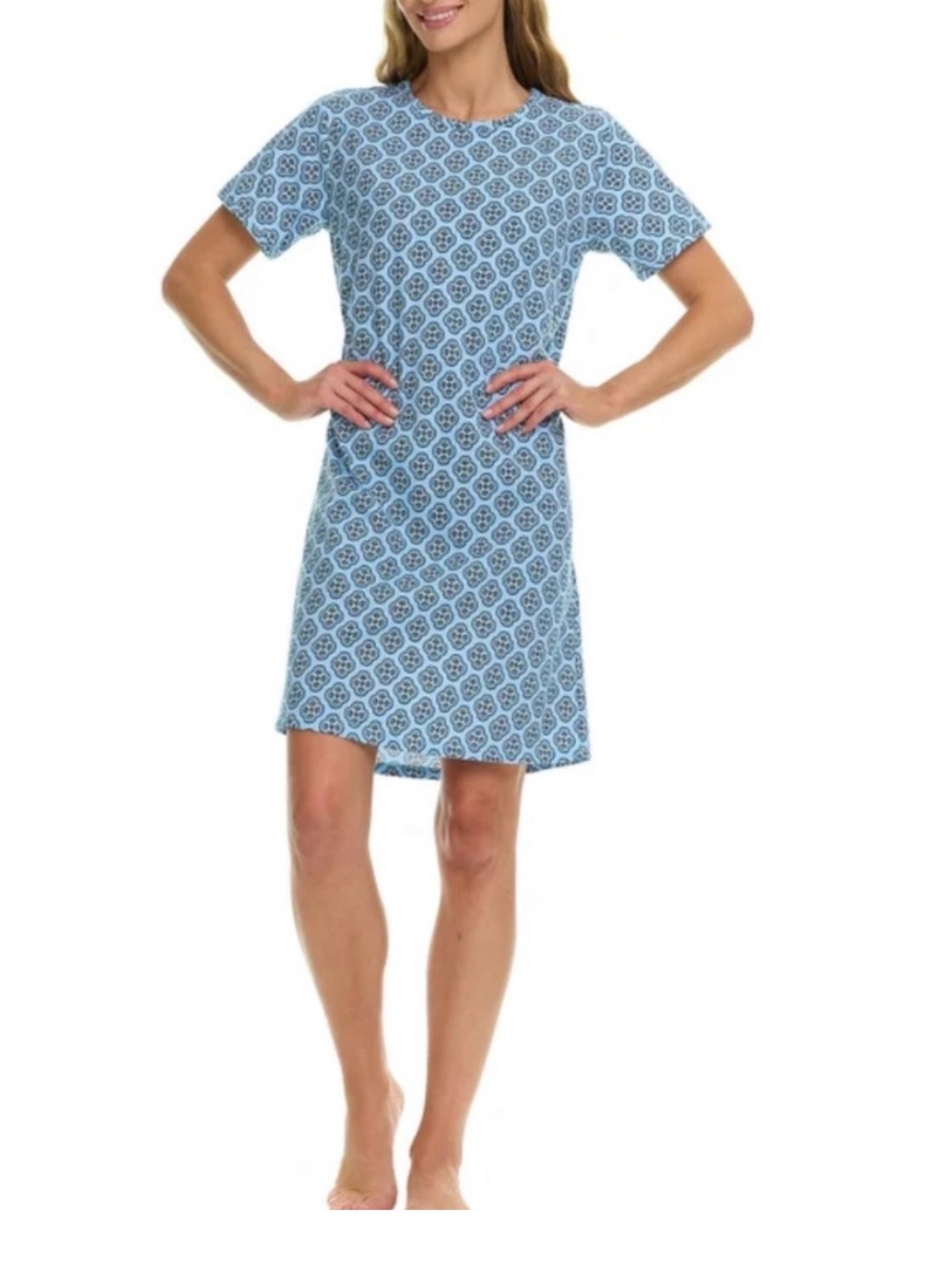 Vera Bradley Blue Geo Cotton Night Gown Pajama Sleep Shirt size XL New